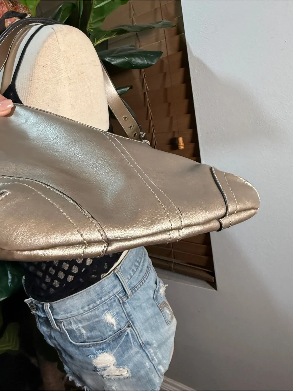 Bellerose Metallic Taupe Leather Shoulder Bag